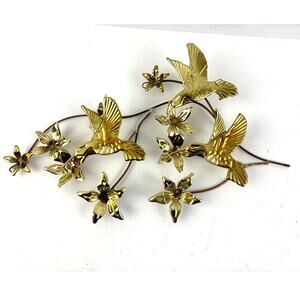 Vtg MCM Homco Hummingbird Leaf Wall Spray Swag Sculpture Bird Floral Art Decor